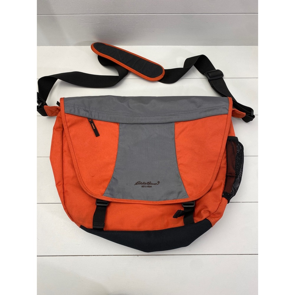 Eddie‎ Bauer Messenger Bag Unisex Orange Grey Crossbody Laptop Travel Utility